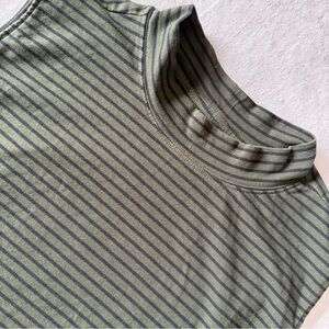 CJ Banks 2X Dark Green Striped Sleeveless Mock Neck Top Tank Cotton Spandex